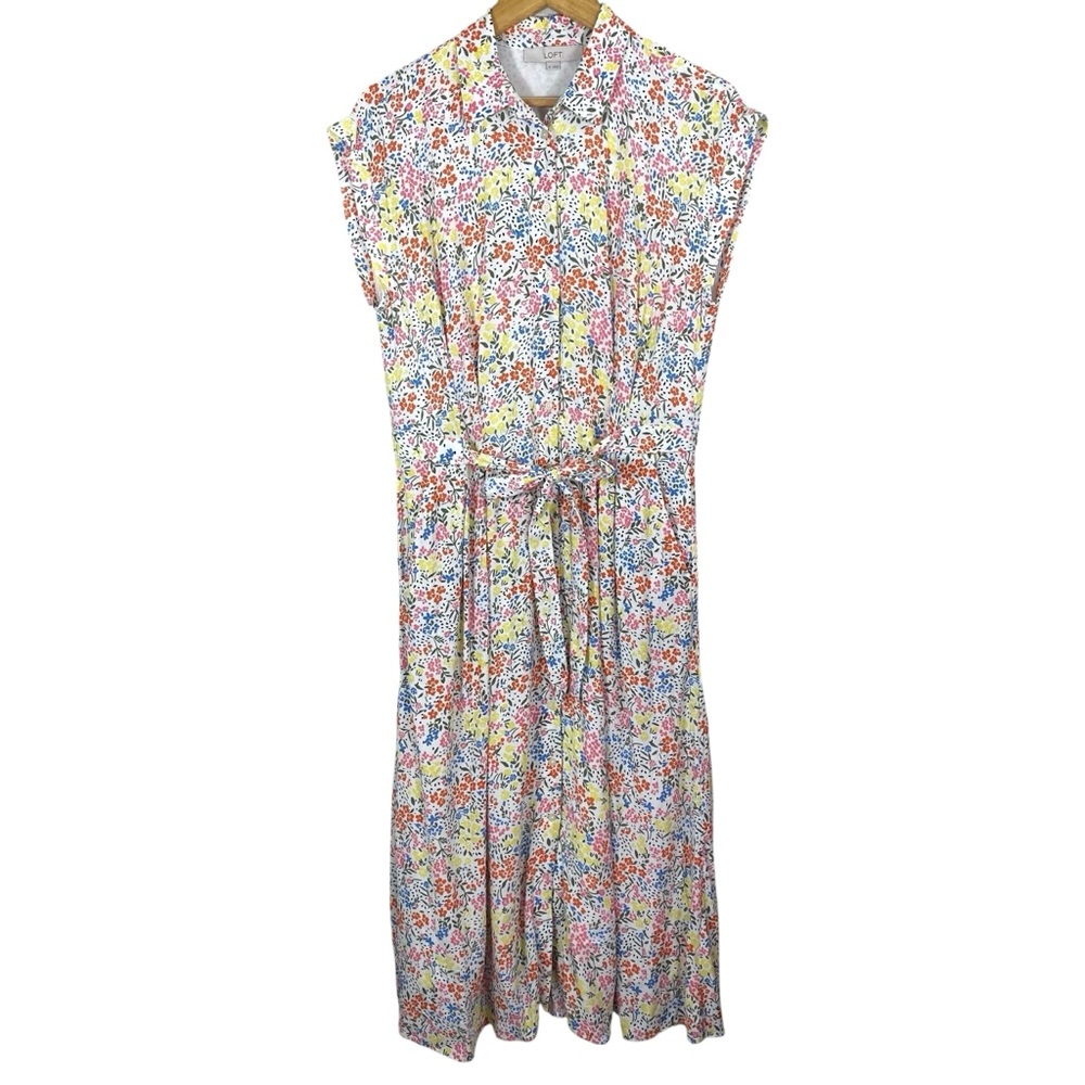 Loft Womens Midi Dress Size 10 Floral Print Front-Tie Romantic Cottagecore